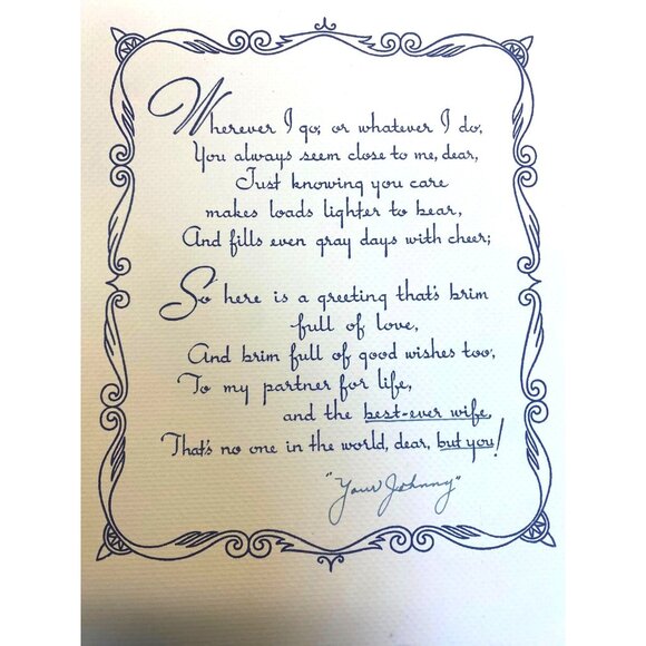 Vintage Greeting Card To My Wife Romantic Sentiment With Floral Basket Design In - Picture 5 of 10